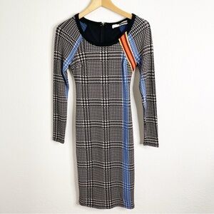 Tracy Reese Houndstooth‎ Long Sleeve Sweater Dress Colorful Accents Size XS